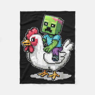 Funny Jockey Pixel Riding Chicken Jockey On A Chic Fleece Blanket