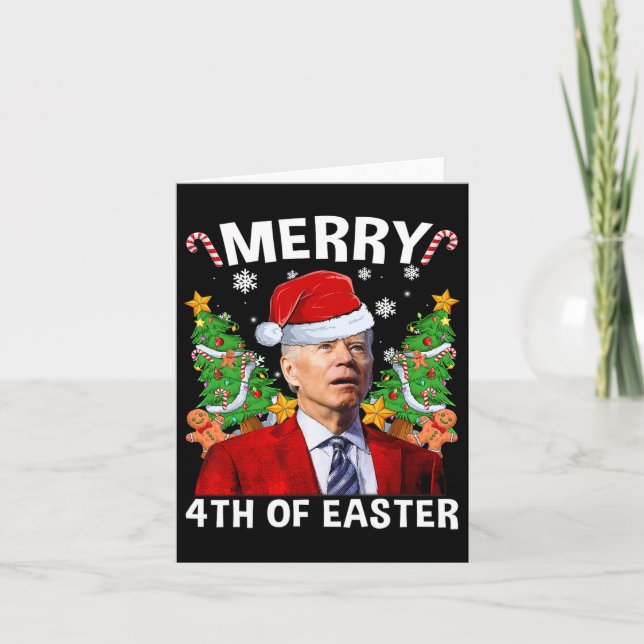 Funny Joe Biden Christmas Santa Hat Merry 4th Of E Card (Front)