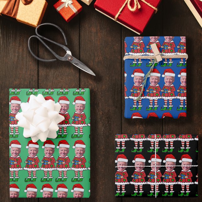 Funny Joe Biden Custom Face Photo Elf Christmas Wrapping Paper Sheet (Creator Uploaded)
