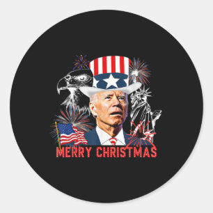 Funny Joe Biden Happy Christmas In July Usa Flag F Classic Round Sticker