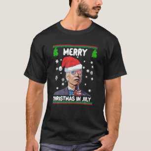 Funny Joe Biden Happy Christmas In July USA Flag T-Shirt