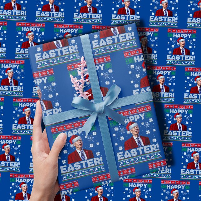 Funny Joe Biden Happy Easter Christmas Blue Wrapping Paper (Creator Uploaded)