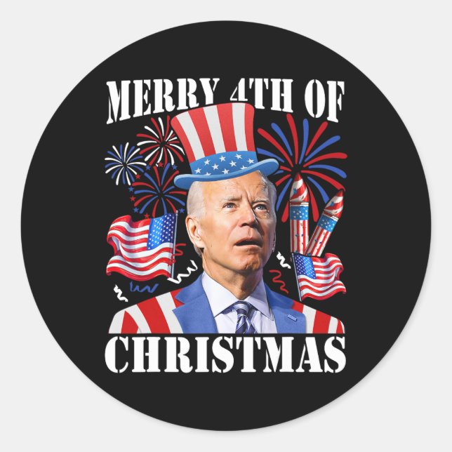 Funny Joe Biden Merry 4th Of Christmas 4th Of July Classic Round Sticker (Front)