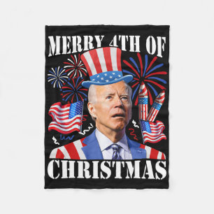 Funny Joe Biden Merry 4th Of Christmas 4th Of July Fleece Blanket