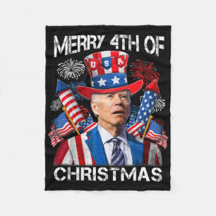 Funny Joe Biden Merry 4th Of Christmas 4th Of July Fleece Blanket