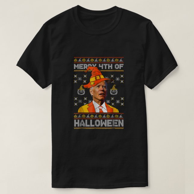 Funny Joe Biden Merry 4th Of Halloween Costume Sca T-Shirt (Design Front)