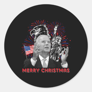 Funny Joe Biden Merry Christmas In July Usa Flag 4 Classic Round Sticker