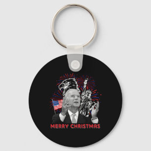 Funny Joe Biden Merry Christmas In July Usa Flag 4 Key Ring