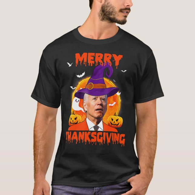 Funny Joe Biden Merry Thanksgiving Confused Happy  T-Shirt (Front)