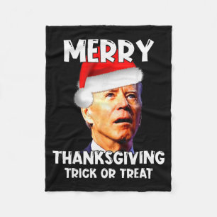Funny Joe Biden Santa Hat Merry Thanksgiving Chris Fleece Blanket