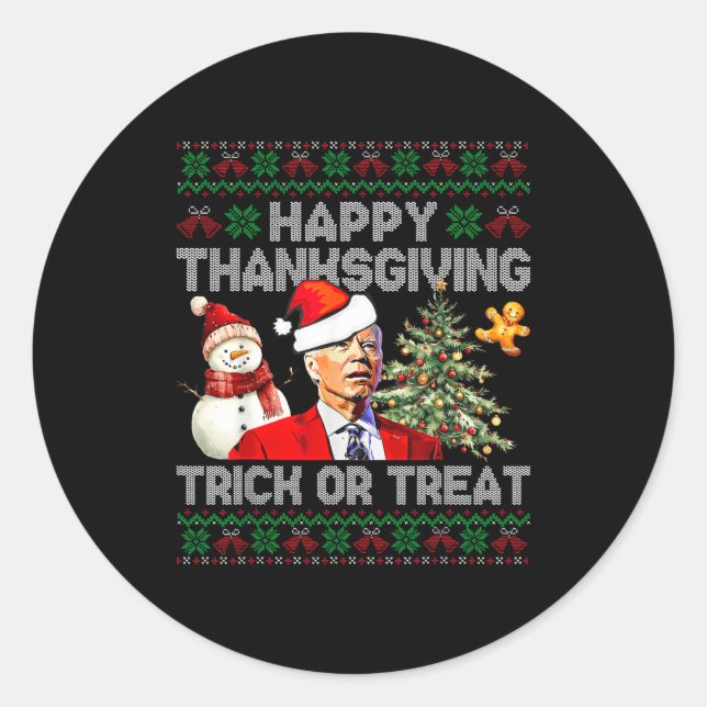 Funny Joe Biden Santa Merry Thanksgiving Christmas Classic Round Sticker (Front)