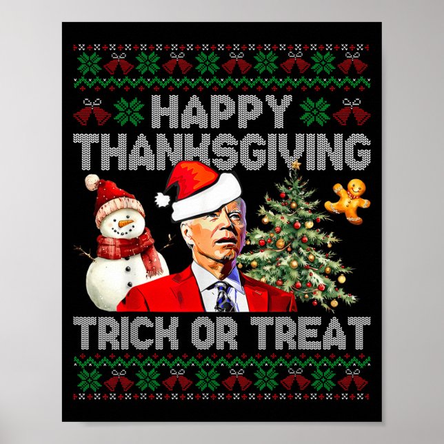 Funny Joe Biden Santa Merry Thanksgiving Christmas Poster (Front)