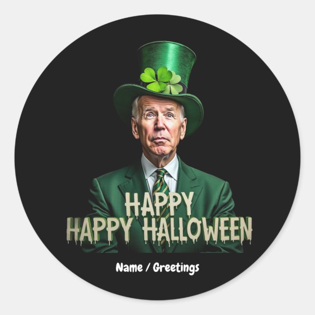 Funny Joe Biden St. Patrick’s Day Confused  Classic Round Sticker (Front)