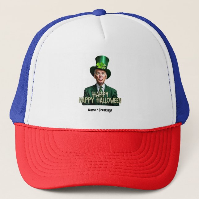 Funny Joe Biden St. Patrick’s Day Confused  Trucker Hat (Front)
