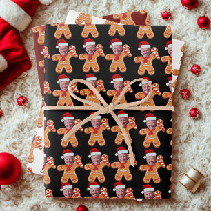 Funny Joe Biden Xmas Custom Face Photo Gingerbread Wrapping Paper Sheet