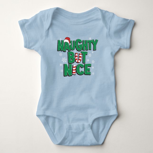 Funny Joke Christmas Humour Naughty But Nice Baby Bodysuit (Front)
