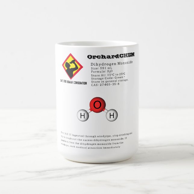 Funny Joke Dihydrogen Monoxide (H2O) Chemistry Coffee Mug (Center)