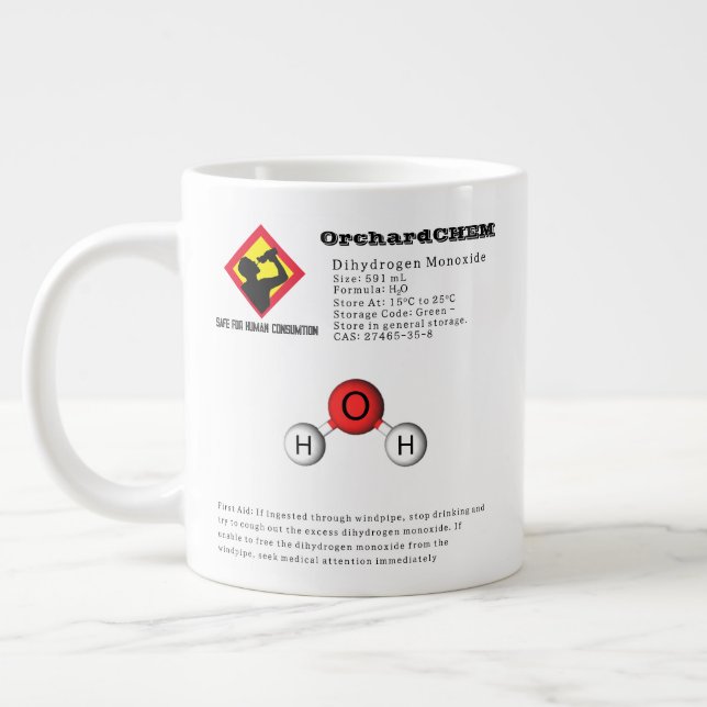 Funny Joke Dihydrogen Monoxide (H2O) Chemistry Large Coffee Mug (Left)
