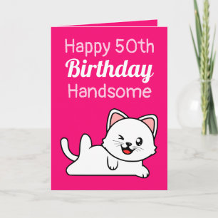Funny Joke Pink Cat Sister 50th Birthday Card
