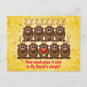 Funny Joke Sleigh Santa's Reindeer Christmas Xmas Holiday Postcard