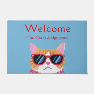 Funny Judgemental Cat Welcome Doormat