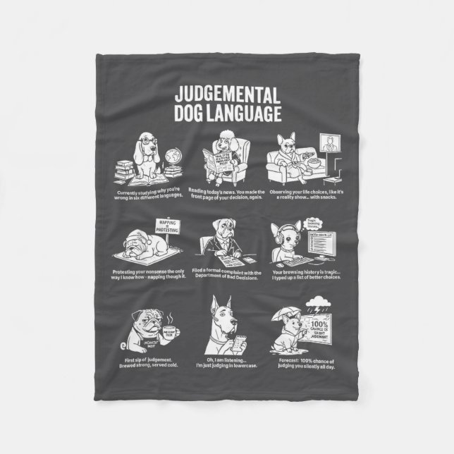 Funny Judgemental Dog Language Meme Fleece Blanket (Front)