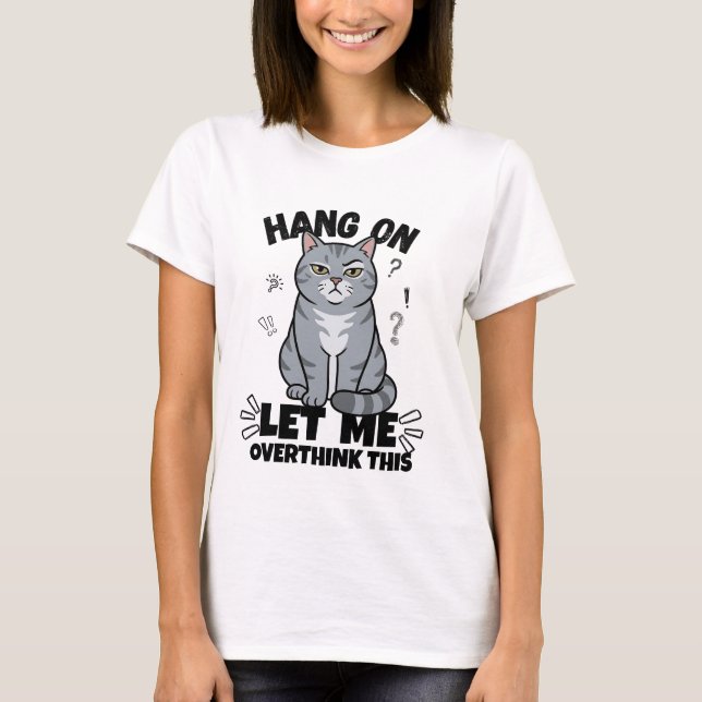 Funny Judgmental Grey Cat Illustration T-Shirt (Front)