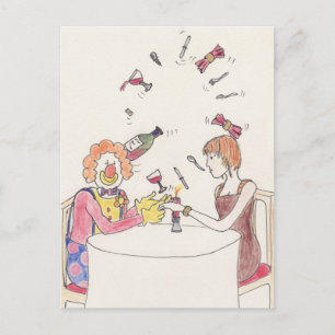 Funny Juggling Clown Cartoon Art Cute Love Humour Postcard