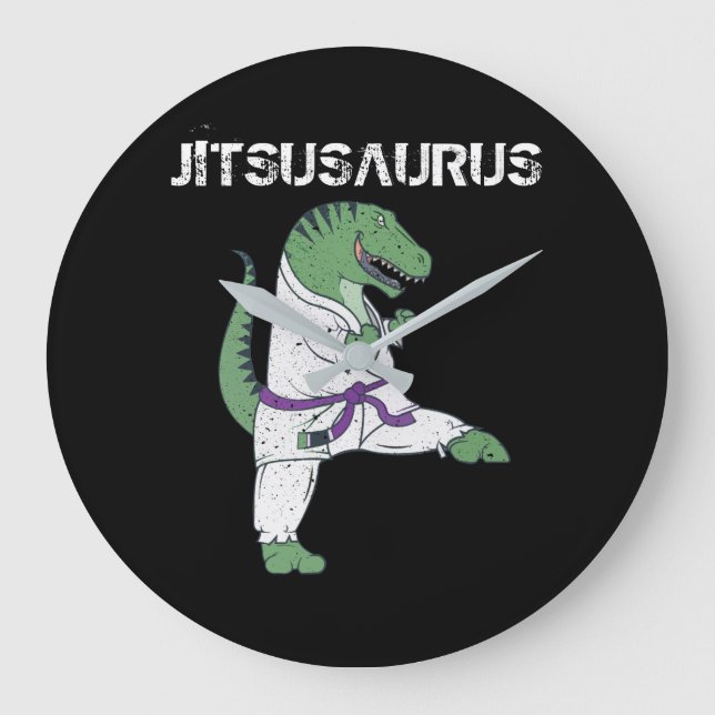 Funny Jujitsu, T-Rex Jiu Jitsu Black Belt gifts Large Clock (Front)