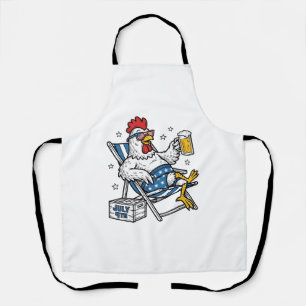 Funny July 4th Chicken Beer Patriotic Shirt Design Apron