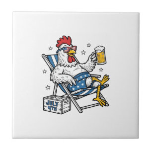 Funny July 4th Chicken Beer Patriotic Shirt Design Ceramic Tile