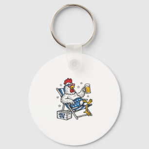 Funny July 4th Chicken Beer Patriotic Shirt Design Key Ring
