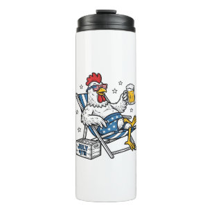 Funny July 4th Chicken Beer Patriotic Shirt Design Thermal Tumbler
