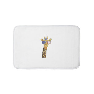 Funny July 4th US Flag Patriotic Giraffe  Bath Mat