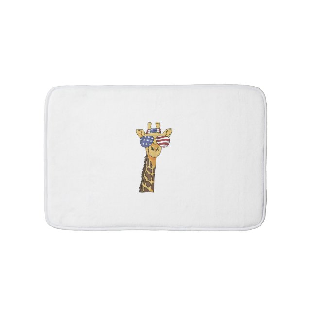 Funny July 4th US Flag Patriotic Giraffe  Bath Mat (Front)