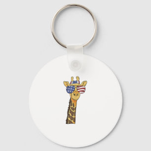 Funny July 4th US Flag Patriotic Giraffe Key Ring
