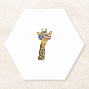 Funny July 4th US Flag Patriotic Giraffe  Paper Coaster