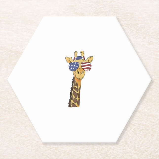 Funny July 4th US Flag Patriotic Giraffe  Paper Coaster (Front)