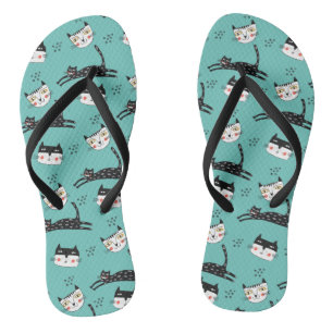 Funny Jumping Cat Faces on Teal Thongs