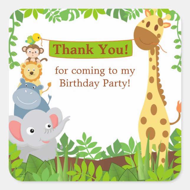 Funny Jungle Animals Thank You Sticker (Front)