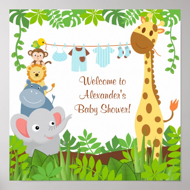 Funny Jungle Baby Animals Baby Shower Poster (Front)
