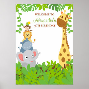 Funny Jungle Baby Animals Birthday Party Poster