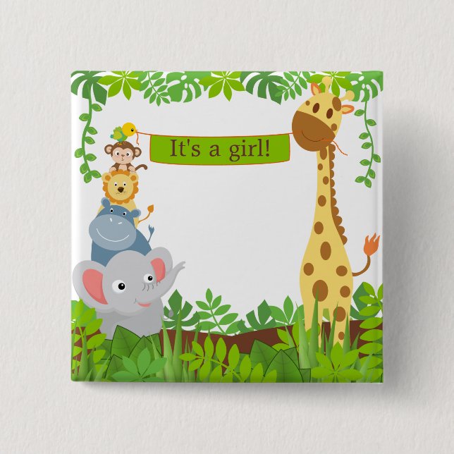 Funny Jungle Baby Animals Button (Front)