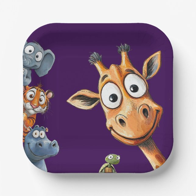 Funny Jungle Critters Birthday Celebration Paper  Plate (Front)