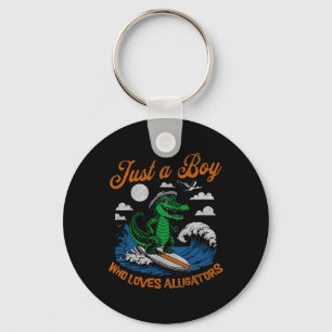 Funny Just A Boy Who Loves Alligators Surfing Alli Key Ring