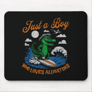 Funny Just A Boy Who Loves Alligators Surfing Alli Mouse Pad