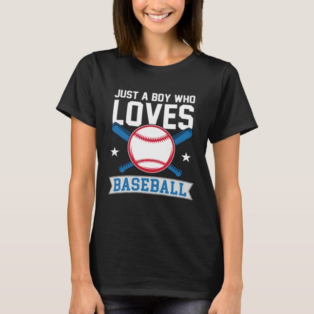 Funny Just A Boy Who Loves Baseball Pitcher Catche T-Shirt (Front)