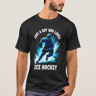 Funny Just a Boy Who Loves Ice Hockey Player Goali T-Shirt