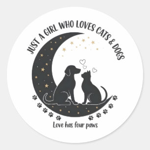 funny Just a Girl who Loves Cats and Dogs mom Classic Round Sticker