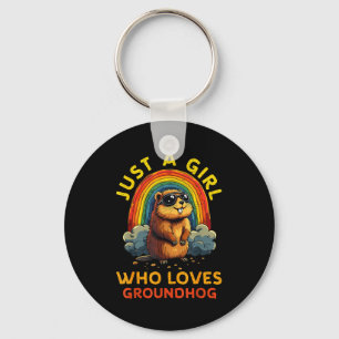 Funny Just A Girl Who Loves Groundhogs Happy Groun Key Ring
